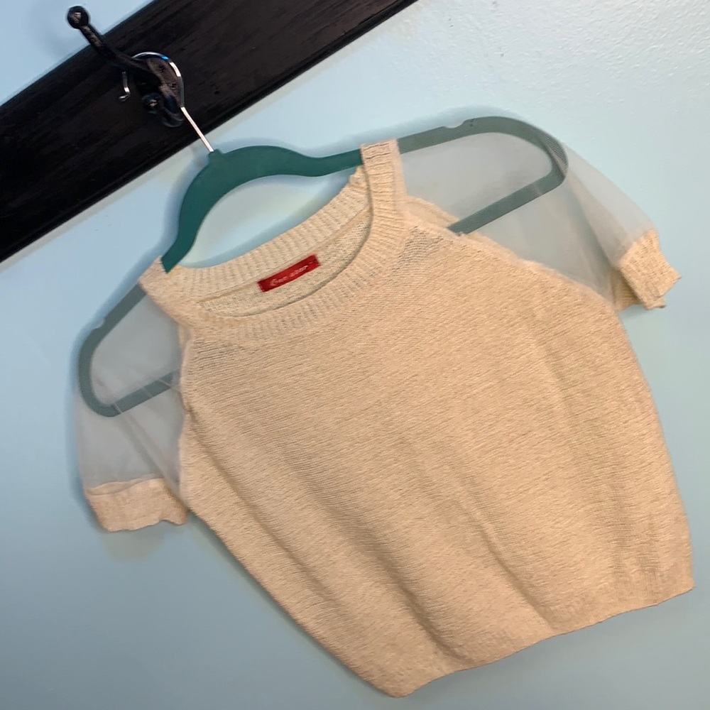 Women’s cream cropped sweater see through sleeve